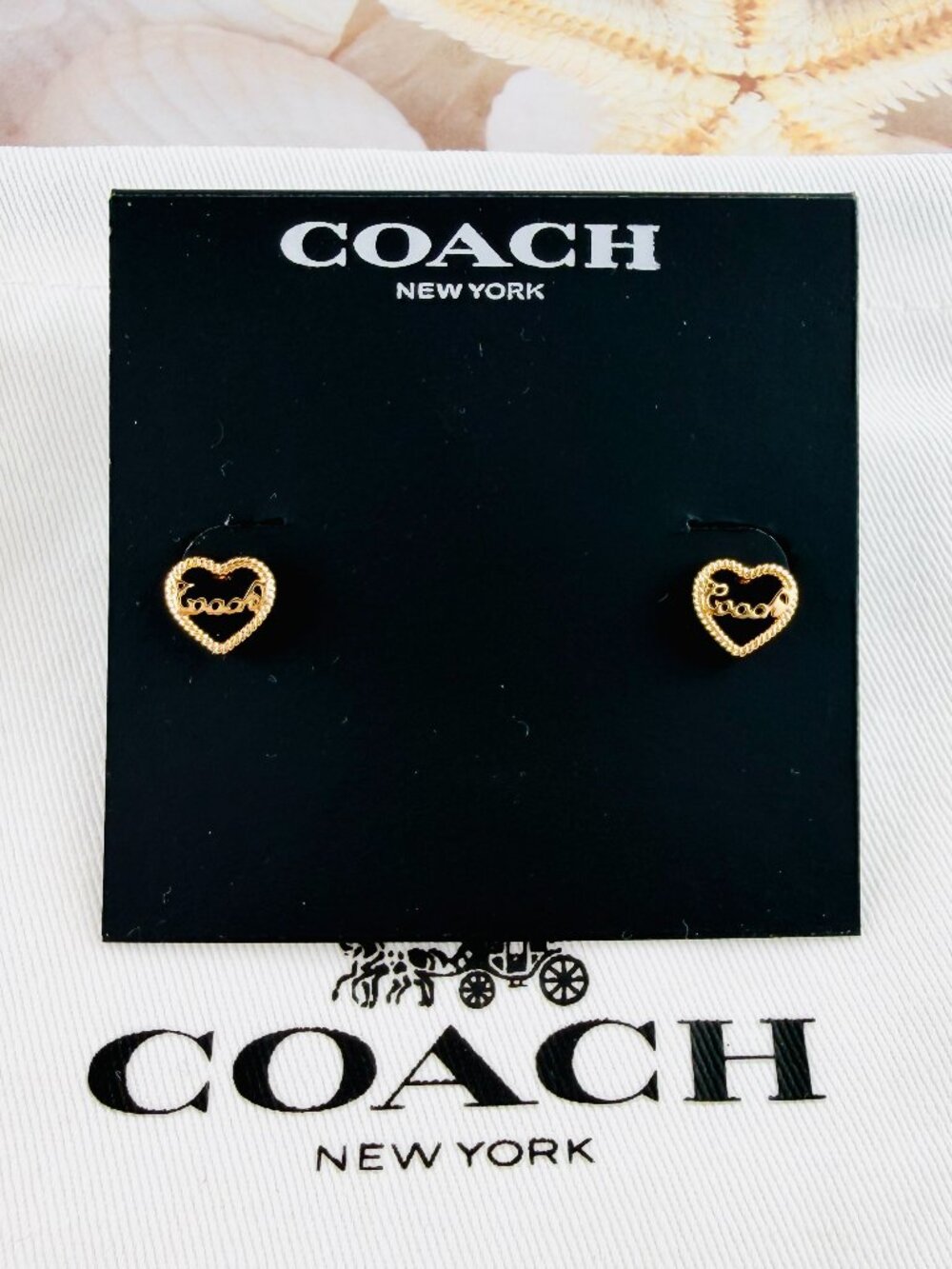 Coach Signature Heart Charm Stud gold earrings